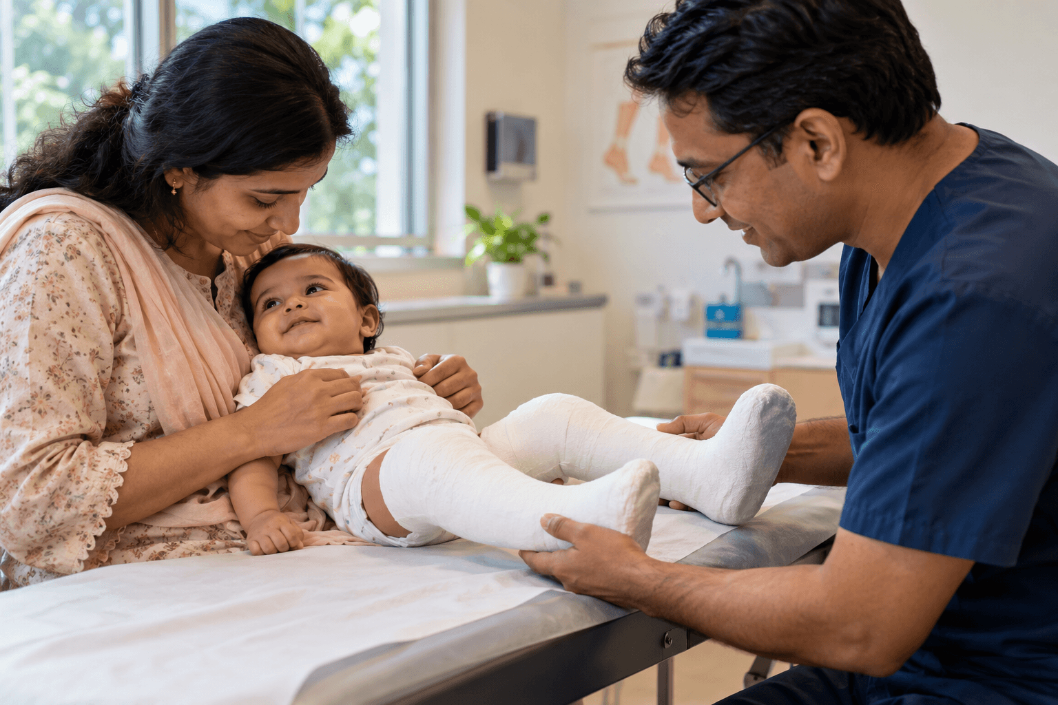 Parents speak with a clinician during a casting visit.